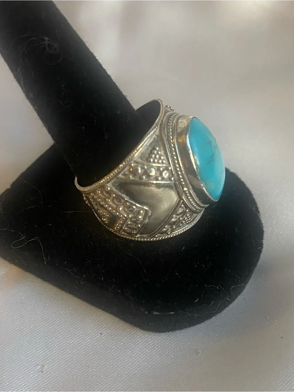Vintage Sterling Silver Turquoise Statement Ring Bold Boho Southwestern Gemstone